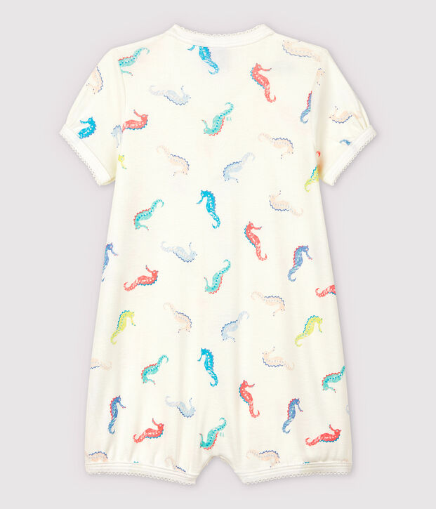 Baby Girls' Seahorse Pattern Cotton Playsuit white/pink