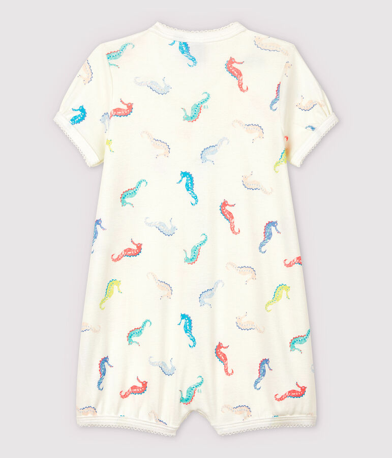 Baby Girls' Seahorse Pattern Cotton Playsuit white/pink