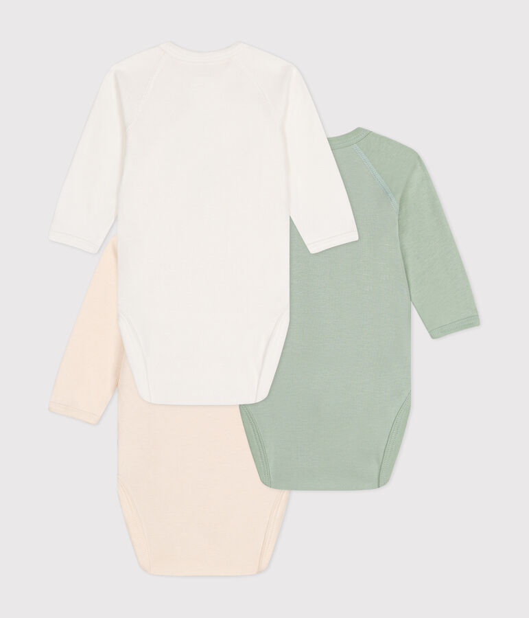 Babies' Long-Sleeved Wrapover Cotton Bodysuits - 3-Pack multicolor