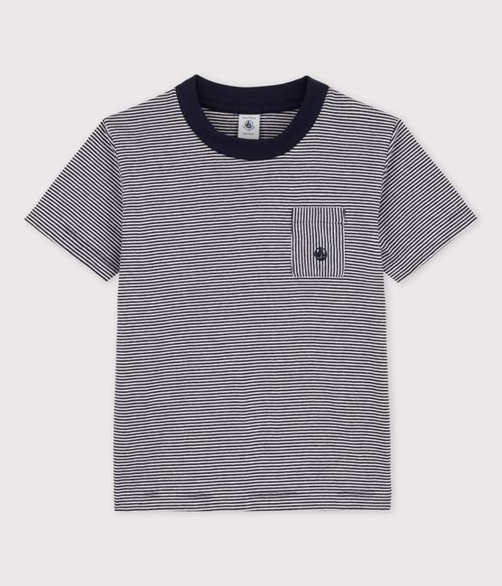 Boys' Short-Sleeved Cotton T-Shirt SMOKING blue/MARSHMALLOW white