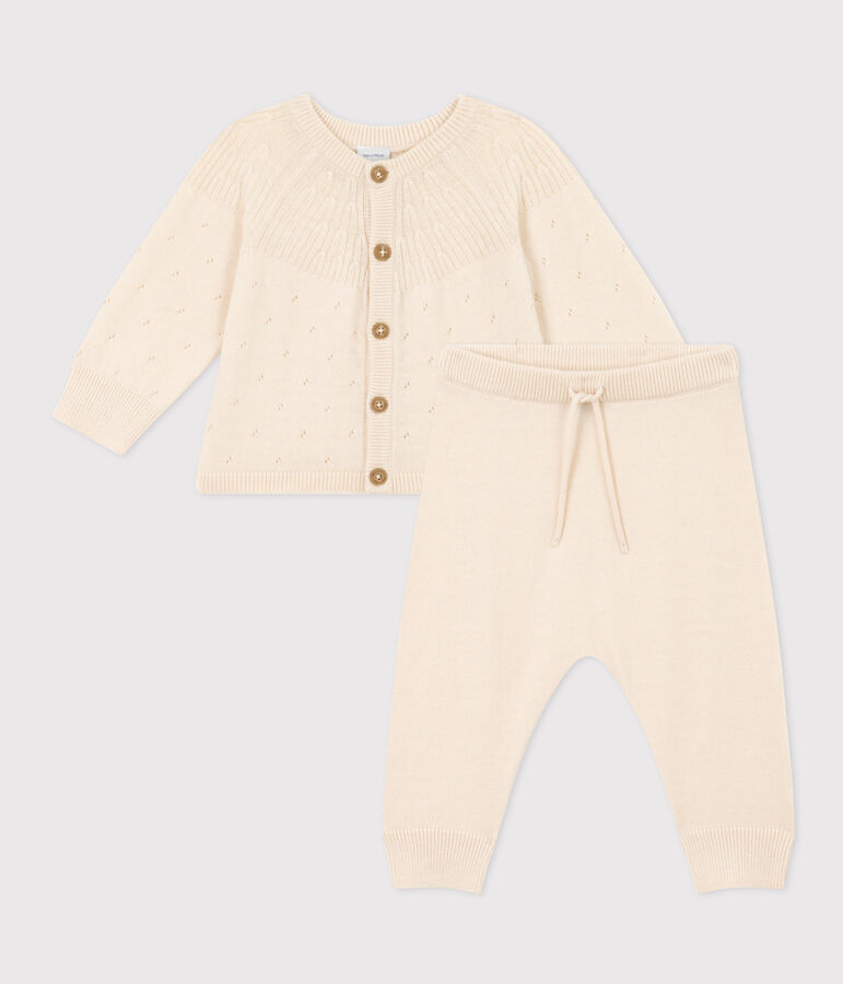 Babies' Wool/Cotton Knit 2-Piece Outfit Ecru