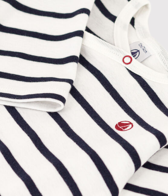 Babies' Stripy Rib Knit Pyjamas MARSHMALLOW white/SMOKING blue