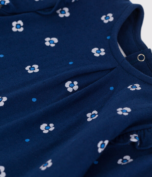 Babies' long sleeved floral print cotton blouse blue/multicolor