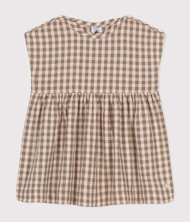 Babies' Short-Sleeved Seersucker Dress green/pink