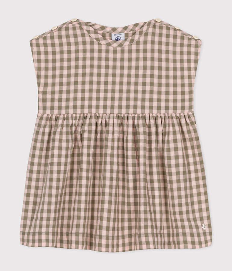 Babies' Short-Sleeved Seersucker Dress green/pink
