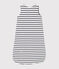 BABIES' STRIPY REVERSIBLE RIB KNIT COTTON TOG 2-RATED SLEEPING BAG COQUILLE beige/ABYSSE blue