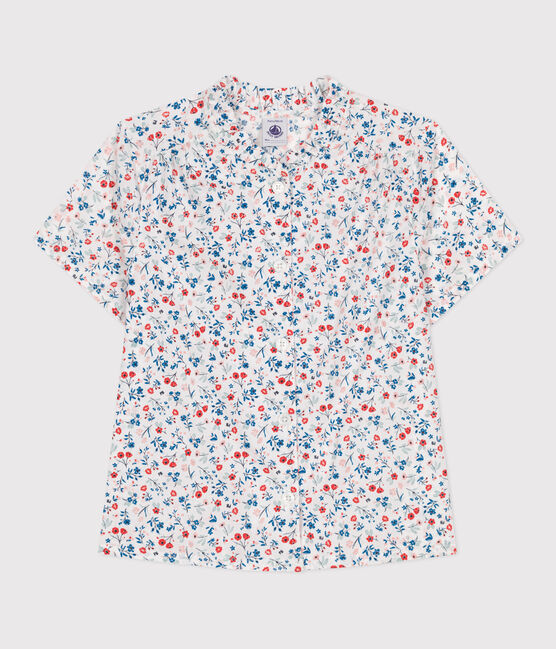 Children's short-sleeved floral cotton blouse MARSHMALLOW white/MULTICO white