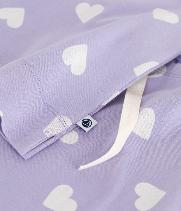 Women's cotton pyjamas with a heart print, short sleeves and wide legs purple/white