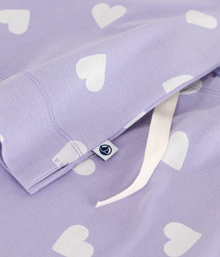 Women's cotton pyjamas with a heart print, short sleeves and wide legs purple/white