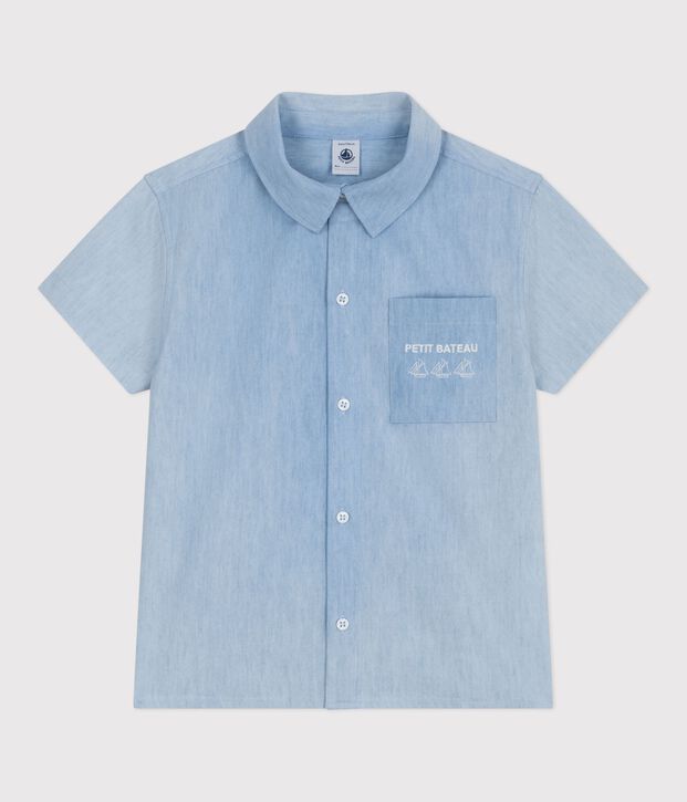 Children's short-sleeved cotton shirt blue