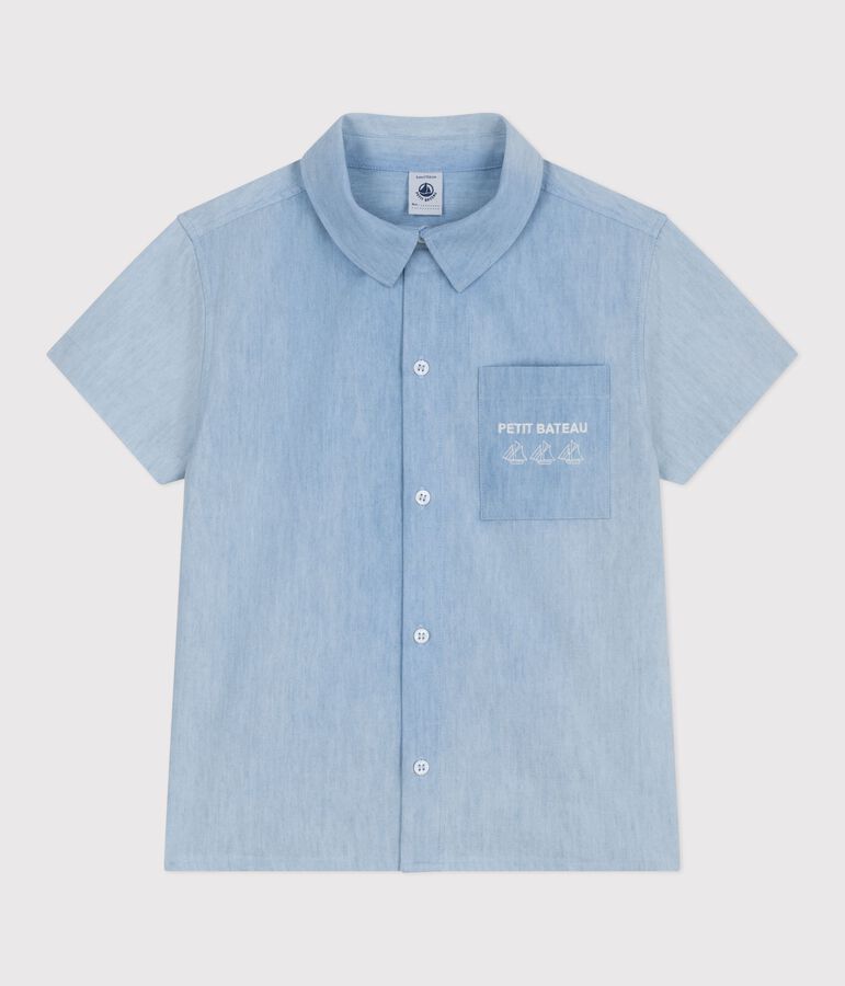 Children's short-sleeved cotton shirt blue