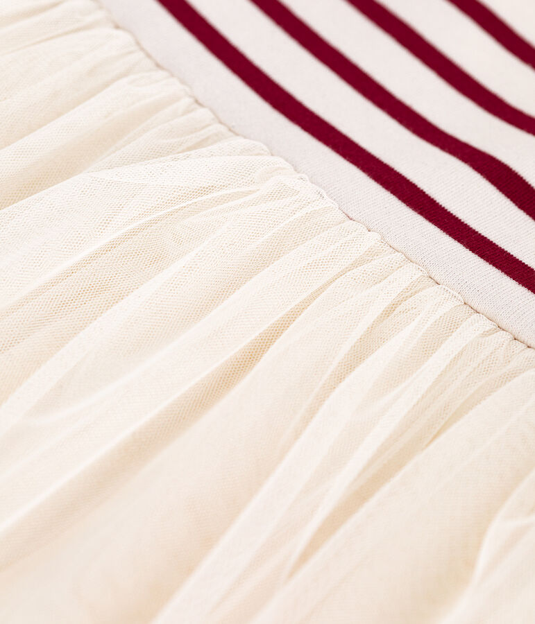 Children's long-sleeved dress in cotton and tulle Ecru/red