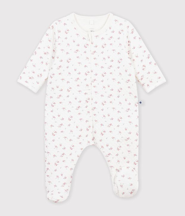 Babies' flower-print tube knit pyjama suit white/pink