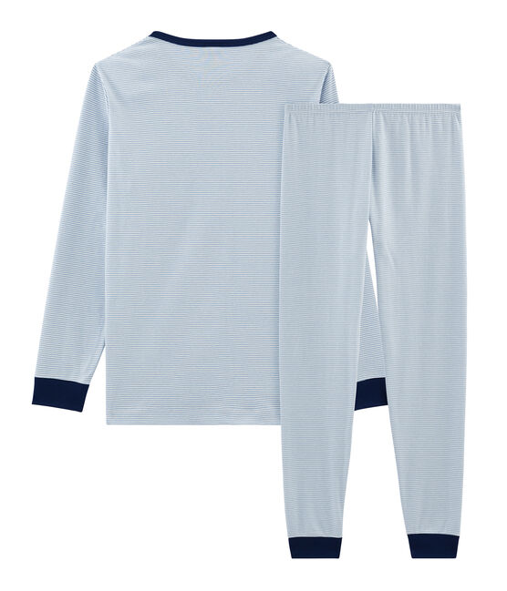 Boys' Ribbed Pyjamas ACIER blue/MARSHMALLOW white
