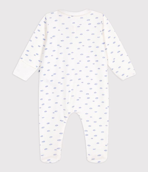Babies' cotton pyjama suit with a small cloud-design collar white/multicolor