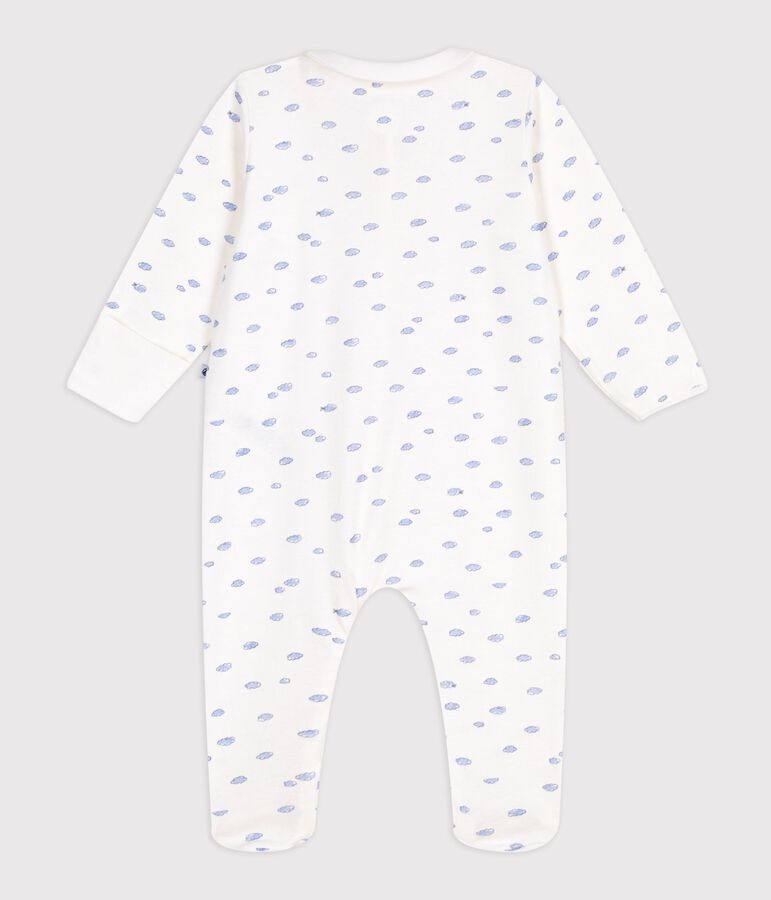 Babies' cotton pyjama suit with a small cloud-design collar white/multicolor