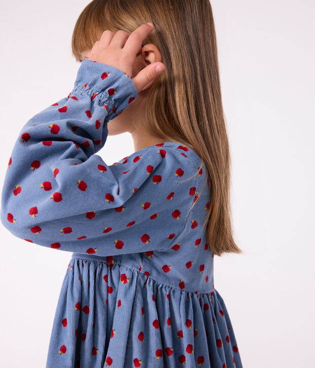 Children's long-sleeved printed corduroy dress blue/multicolor