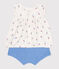 Newborn babies' two-piece cotton set with a ruffled blouse MARSHMALLOW white/MULTICO white