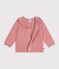 Babies' plain wool and cotton knit cardigan with a collar pink