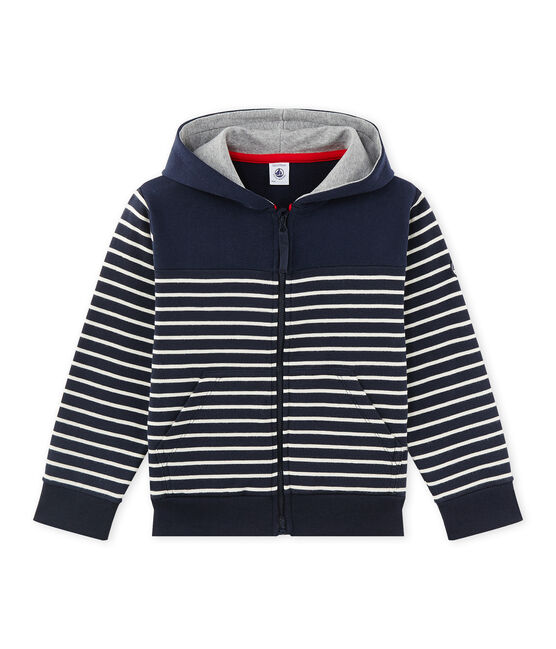 Boy's striped zippered sweatshirt SMOKING blue/COQUILLE beige