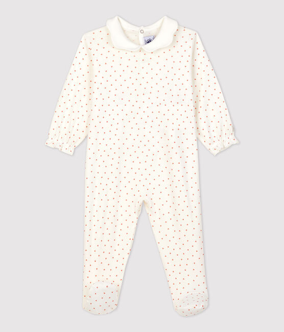 Babies' Little Heart Patterned Cotton Sleepsuit MARSHMALLOW white/PAPAYE