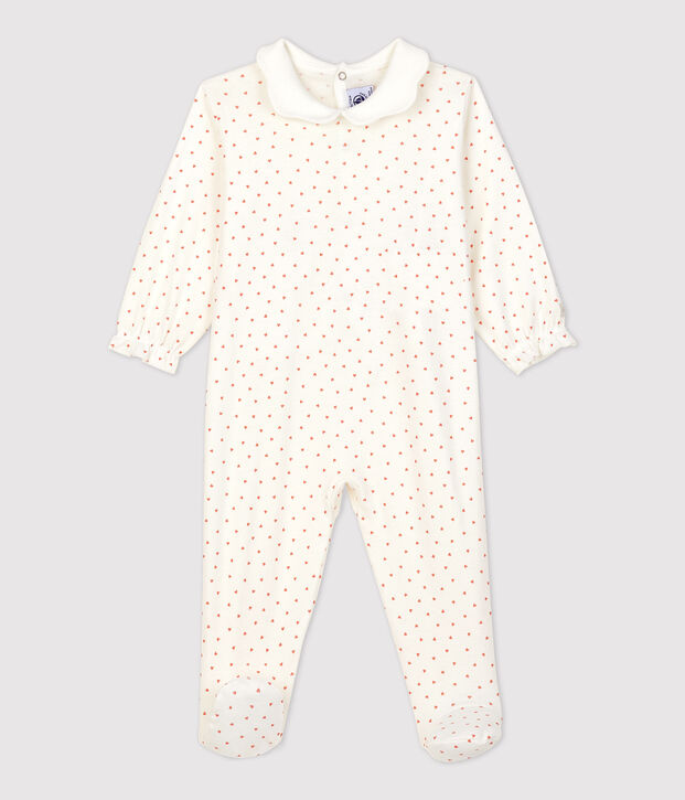 Babies' Little Heart Patterned Cotton Sleepsuit white/pink