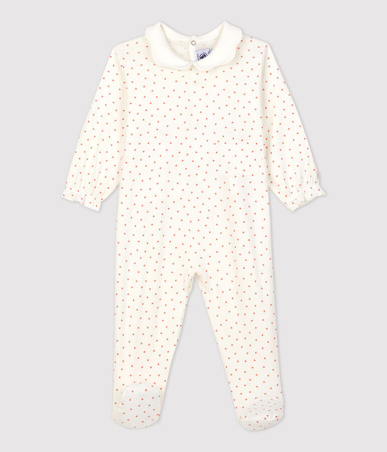 Babies' Little Heart Patterned Cotton Sleepsuit white/pink