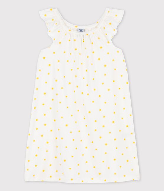 Girls' Short-Sleeved Sun Themed Cotton Nightdress MARSHMALLOW white/ORGE