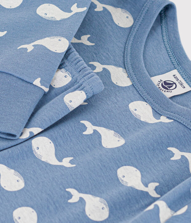 Children's Cotton Whale Print Pyjamas blue/white