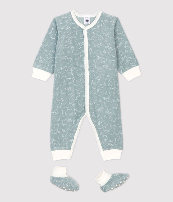 Babies' Bear Patterned Super Soft Terry Nightwear Set SEDUMBLUE /ECUME