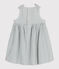 Babies' sleeveless stripy cotton dress MARSHMALLOW white/BRUT blue