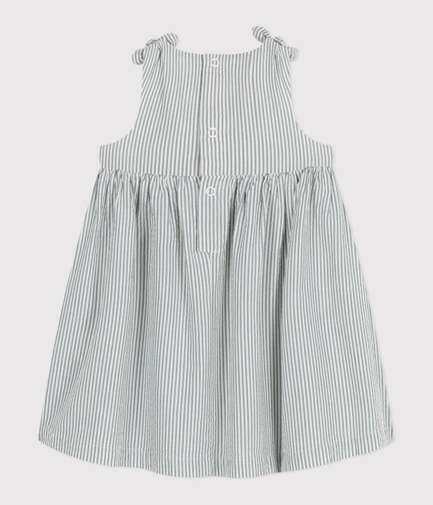Babies' sleeveless stripy cotton dress white/green