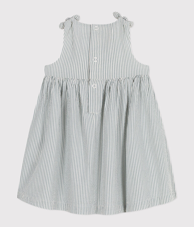 Babies' sleeveless stripy cotton dress white/green