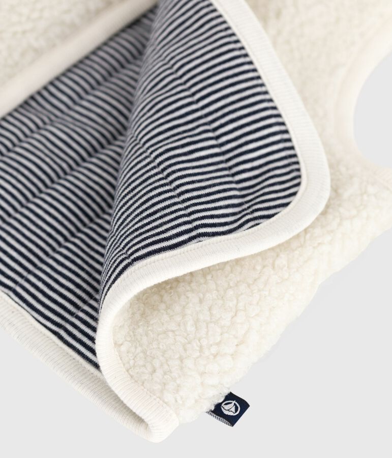 Babies' sleeveless cardigan in pinstriped cotton and sherpa Ecru/multicolor