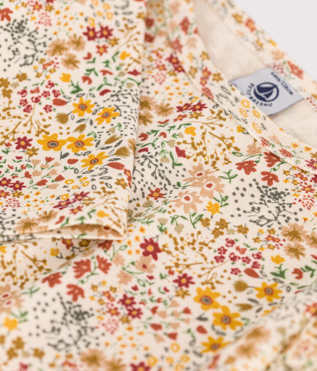 Girls' long-sleeved rib knit T-shirt Ecru/multicolor