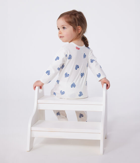 Babies' stripy heart-patterned cotton pyjamas MARSHMALLOW white/MULTICO white