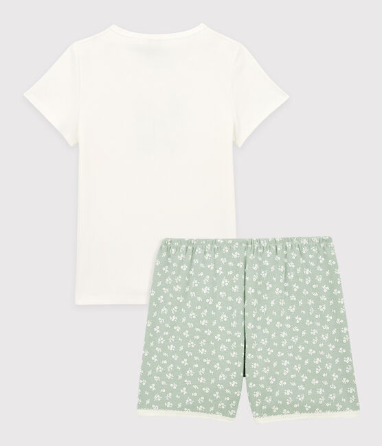 Girls' Floral Cotton Short Pyjamas MARSHMALLOW white/HERBIER
