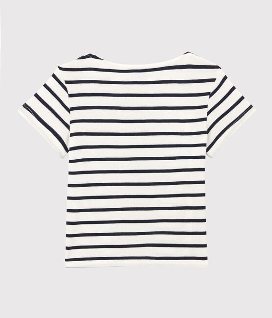 Girls' Short-Sleeved Organic Cotton T-Shirt MARSHMALLOW white/SMOKING blue