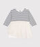 Babies' dress in stripy tube knit and tulle MARSHMALLOW white/MULTICO white