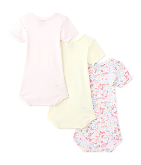 Set of 3 baby girls' short-sleeved bodysuits LOT white