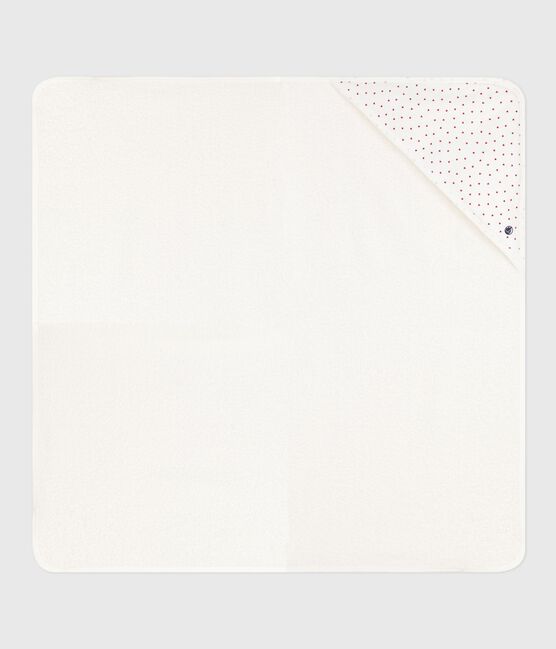 Babies' square cotton bath wrap MARSHMALLOW white/TERKUIT red