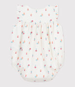 Babies' cotton rompers printed with little country flowers MARSHMALLOW white/MULTICO white
