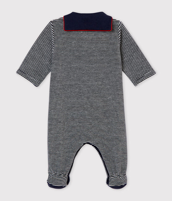 Baby boy's velour sleepsuit in milleraies stripes SMOKING blue/MULTICO white