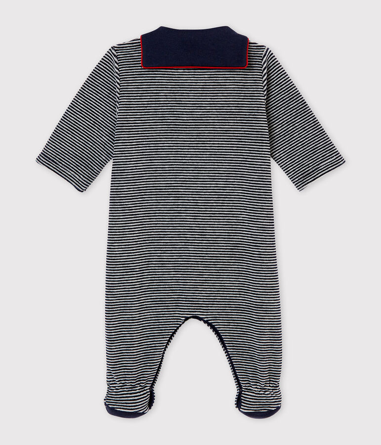 Baby boy's velour sleepsuit in milleraies stripes blue/multicolor