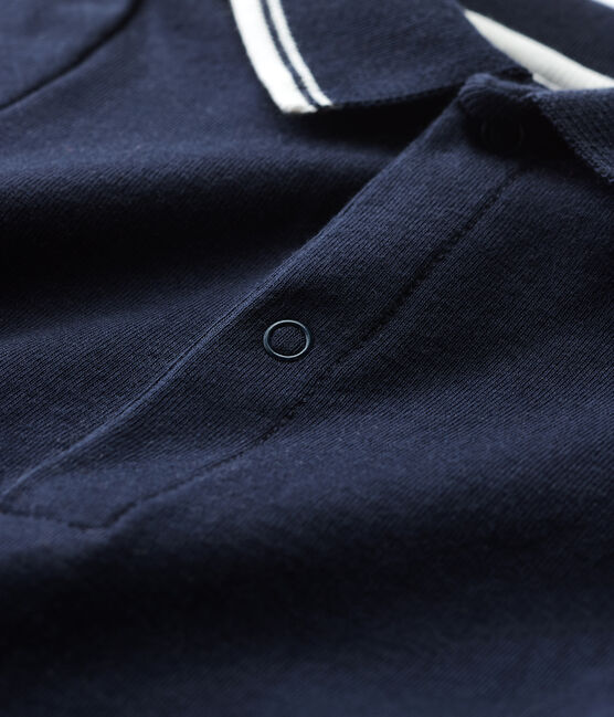 Babies' Short-Sleeved Cotton Bodysuit with Polo Shirt Collar SMOKING blue