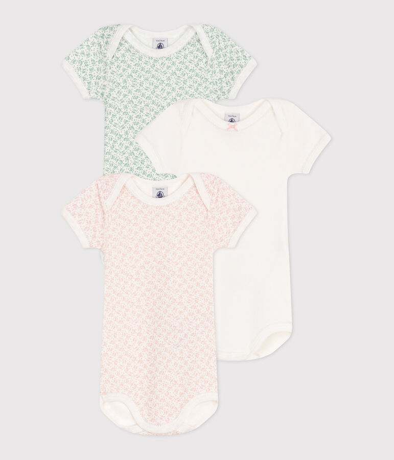 Babies' short-sleeved floral cotton bodies - 3-pack multicolor