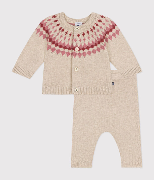 Babies' 2-piece knitwear set Ecru/pink