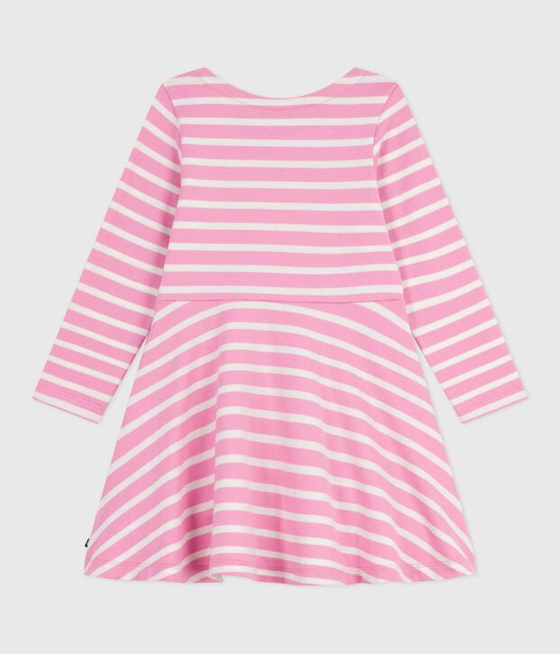 Children's long-sleeved cotton dress pink/ecru