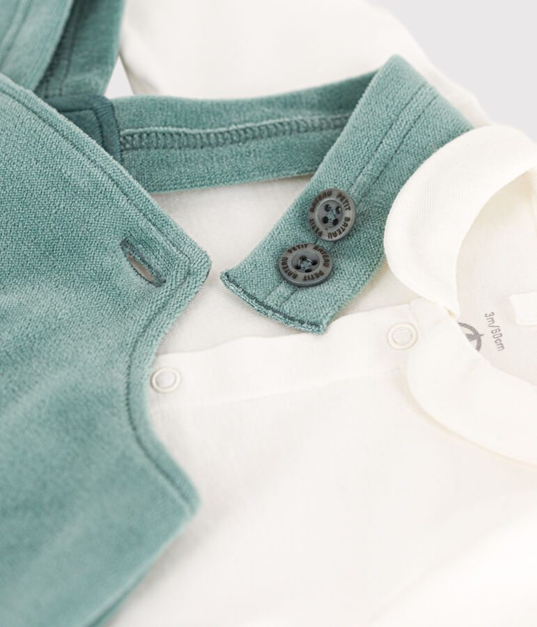 Babies' Velour Dungarees and Bodysuit BRUT green