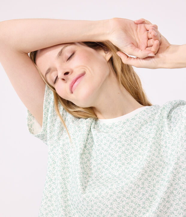 Women's short floral cotton pyjamas white/green